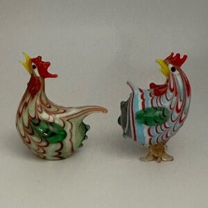 Vintage Lenox Handblown Glass Rooster Set